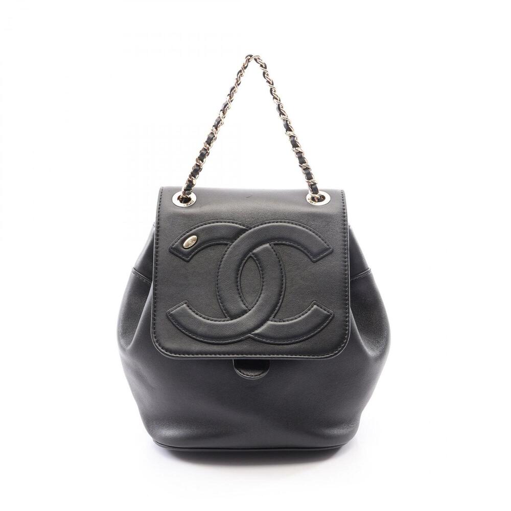 Chanel Coco Mark Chain Backpack/Handbag, Lambskin Leather, Women's, Black